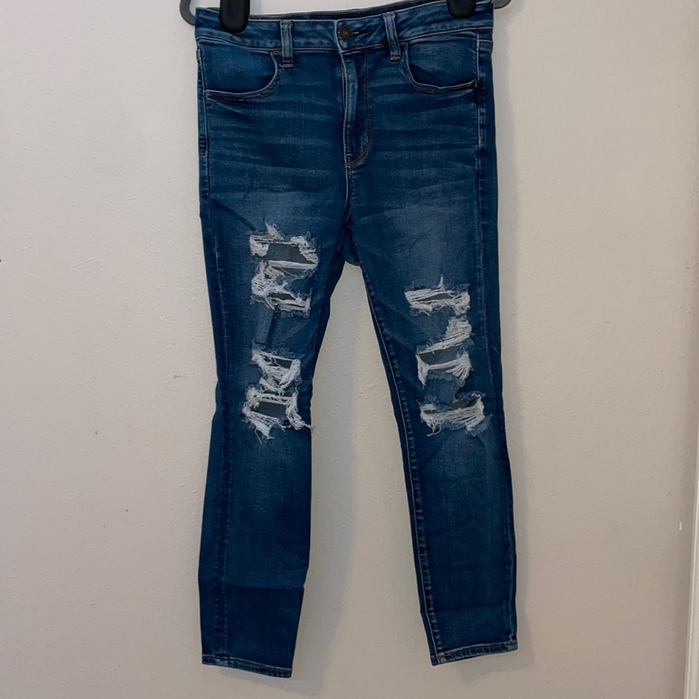 American Eagle, high-rise, straight leg, blue jeans